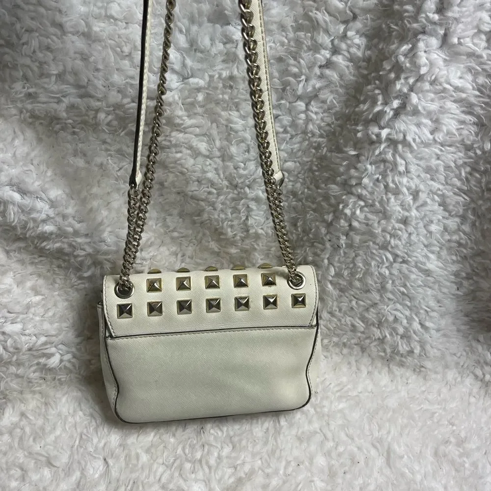 Michael Kors leather off white studded sloan shoulder bag gold tone Hard…